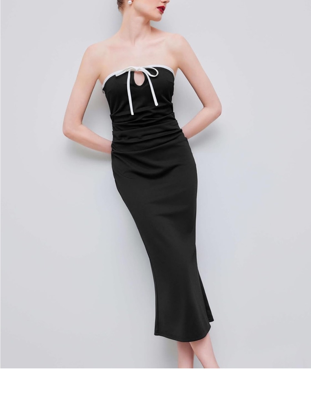 CIDER‎ Strapless Tube Bodycon Midi Dress Ruched Tie Knotted 0166 - Picture 2 of 10